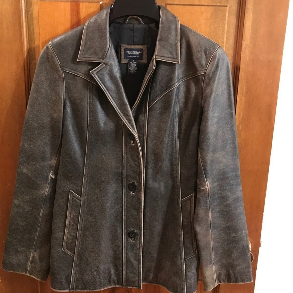Vintage ladies leather blazer jacket hipster retro coat